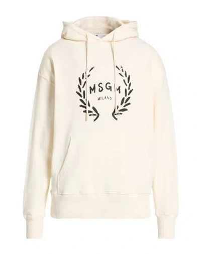 Msgm Man Sweatshirt Cream Size L Cotton In White