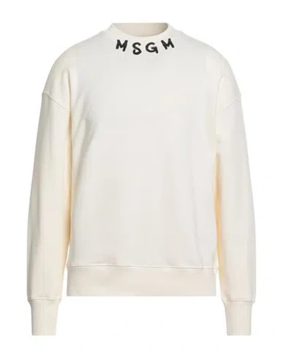 Msgm Man Sweatshirt Cream Size M Cotton