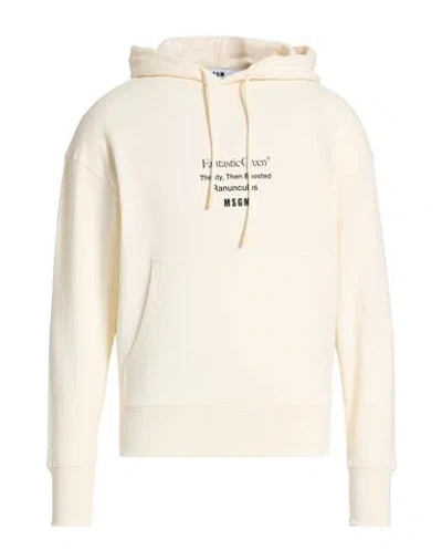Msgm Man Sweatshirt Cream Size Xxs Organic Cotton In White