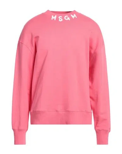 Msgm Man Sweatshirt Fuchsia Size Xl Cotton In Pink