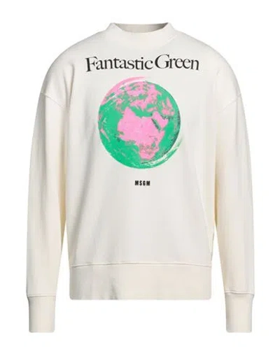 Msgm Man Sweatshirt Ivory Size M Cotton In Metallic