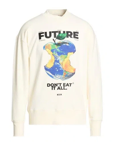 Msgm Man Sweatshirt Ivory Size Xl Organic Cotton In Neutral