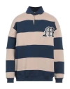 Msgm Logo Striped Polo Collar Sweatshirt In Blue