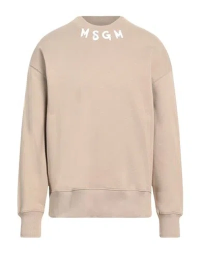 Msgm Man Sweatshirt Light Brown Size L Cotton In Neutral