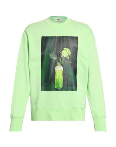Msgm Man Sweatshirt Light Green Size Xxl Organic Cotton