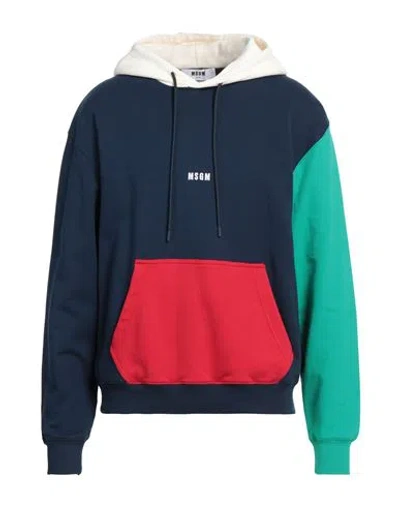 Msgm Man Sweatshirt Midnight Blue Size S Cotton