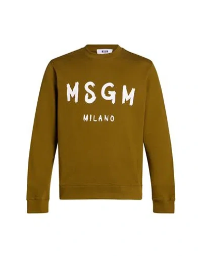 Msgm Man Sweatshirt Military Green Size S Cotton In Brown