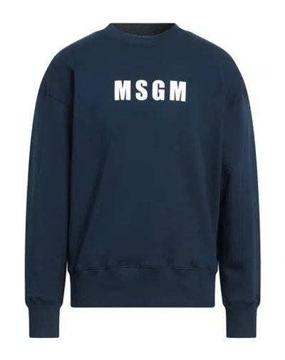 Msgm Man Sweatshirt Navy Blue Size Xl Cotton