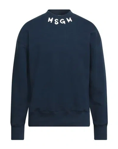 Msgm Man Sweatshirt Navy Size Xl Cotton In Blue
