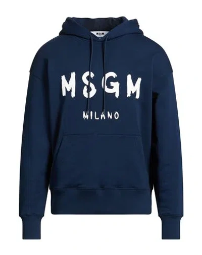 Msgm Man Sweatshirt Navy Size S Cotton In Blue