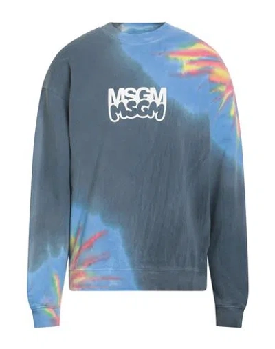 Msgm Man Sweatshirt Slate Blue Size L Cotton