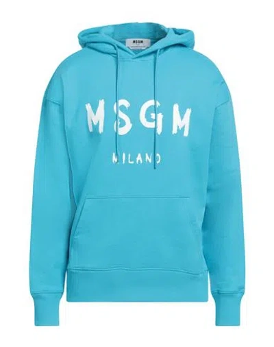 Msgm Logo-print Cotton Hoodie In Blue
