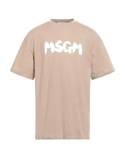 Msgm Man T-shirt Beige Size L Cotton In Gold