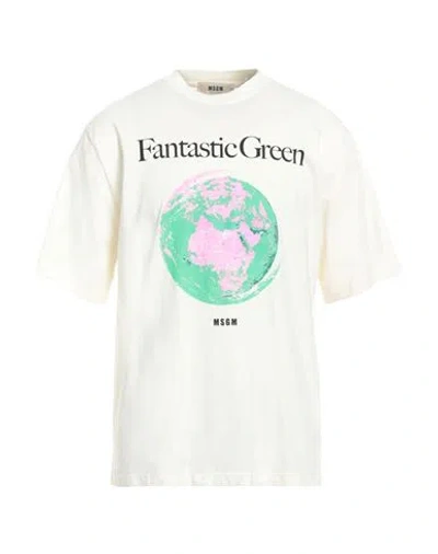 Msgm Man T-shirt Cream Size Xxl Organic Cotton In White