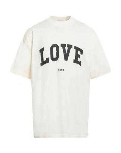Msgm Man T-shirt Ivory Size Xl Cotton In White