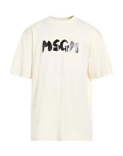 Msgm Man T-shirt Ivory Size Xxl Cotton In White