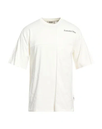Msgm Man T-shirt Ivory Size Xxl Organic Cotton In White