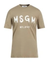 Msgm Man T-shirt Khaki Size Xs Cotton In Brown