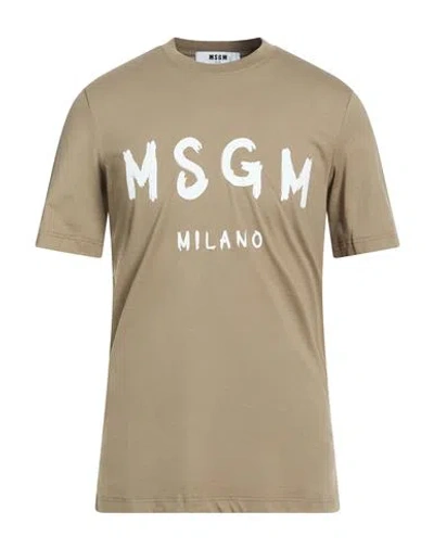 Msgm Man T-shirt Khaki Size Xs Cotton In Brown