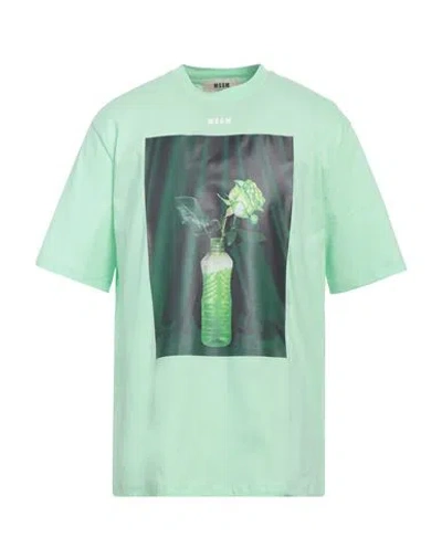 Msgm Man T-shirt Light Green Size Xxl Organic Cotton