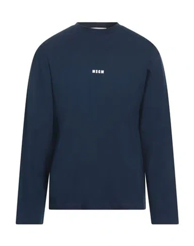 Msgm Logo-print Long-sleeve Cotton T-shirt In Blue
