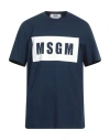 Msgm Crew Neck T-shirt With Short Sleeves And Straight Hem In Blue