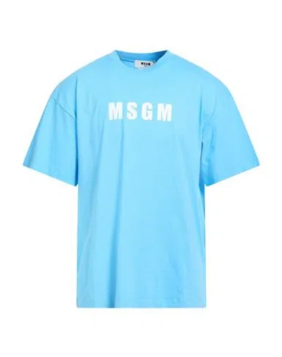 Msgm Man T-shirt Sky Blue Size Xl Cotton