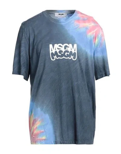MSGM MSGM MAN T-SHIRT SLATE BLUE SIZE L COTTON