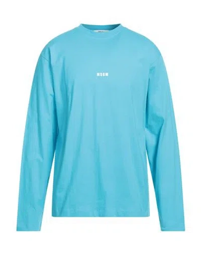 Msgm Man T-shirt Turquoise Size M Cotton In Blue