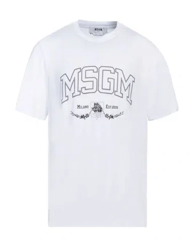 Msgm Man T-shirt White Size Xl Cotton In Brown