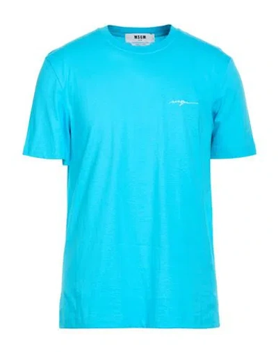 Msgm Man T-shirt Azure Size S Cotton In Blue