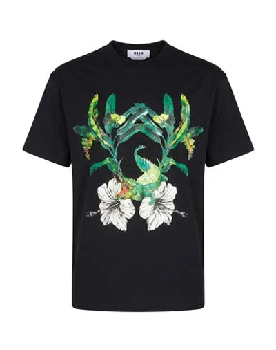 Msgm Man T-shirt Black Size S Cotton In Blue