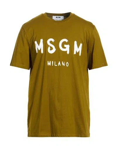 Msgm Man T-shirt Military Green Size Xl Cotton In Yellow