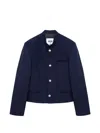 Msgm Mandarin-collar Logo-patch Jacket In Blue