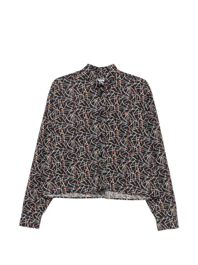 Msgm Matchstick-print Cropped Shirt In Brown