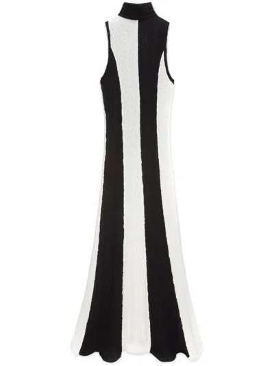 Msgm Crinkled Cotton Blend Maxi Dress In Black And White