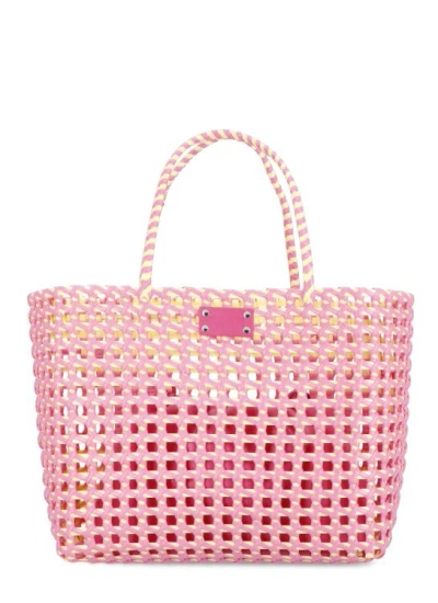 Msgm Maxi Tote Woven Bag In Pink