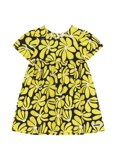 Msgm Kids' M/c Flowers Dress In Yellow