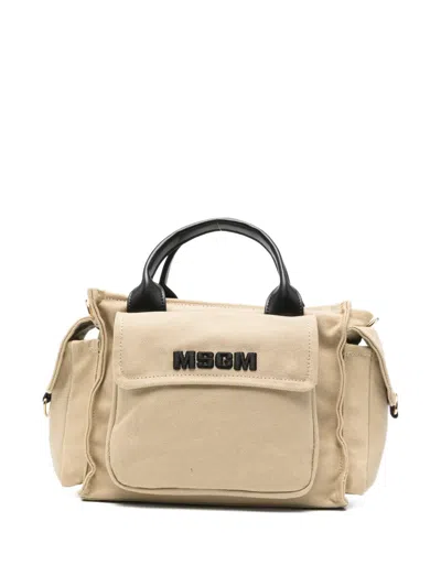 Msgm Kids' Medium Top-handle Flap-pockets Bag In Neutral