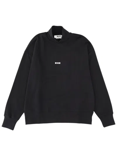 MSGM MEN BLACK MOCK COLLAR SWEATSHIRT