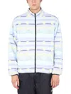 Msgm Multicolor Abstract Mock Collar Jacket In Blue