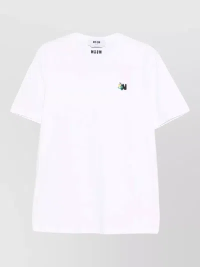 Msgm Mens Cotton T Shirt Crew Neck In White