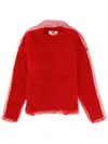 Msgm Sheer Overlay Long Sleeve Knit Crew Neck In Red
