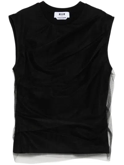 Msgm Mesh Detailing Top In Black