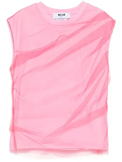 Msgm Logo-embroidered Cotton Tank Top In Pink