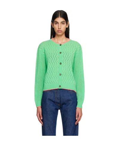 Msgm Mesh Knitted Cardigan In Green