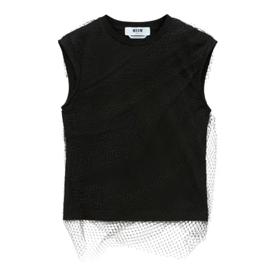 Msgm Mesh Tank Top In Black