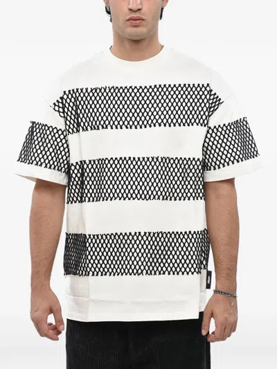 Msgm Mesh-panelled Striped T-shirt In Multi