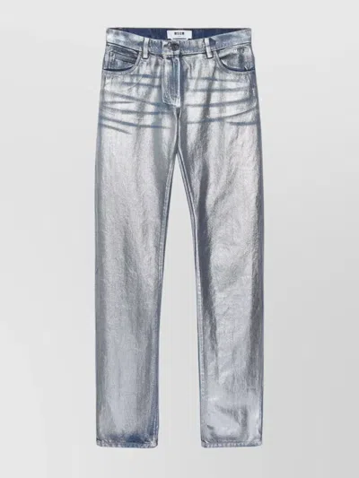 MSGM METALLIC FINISH DENIM TROUSERS