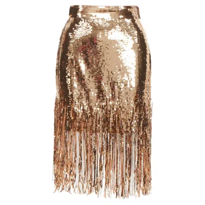 Msgm Metallic Sequins Skirt In Brown